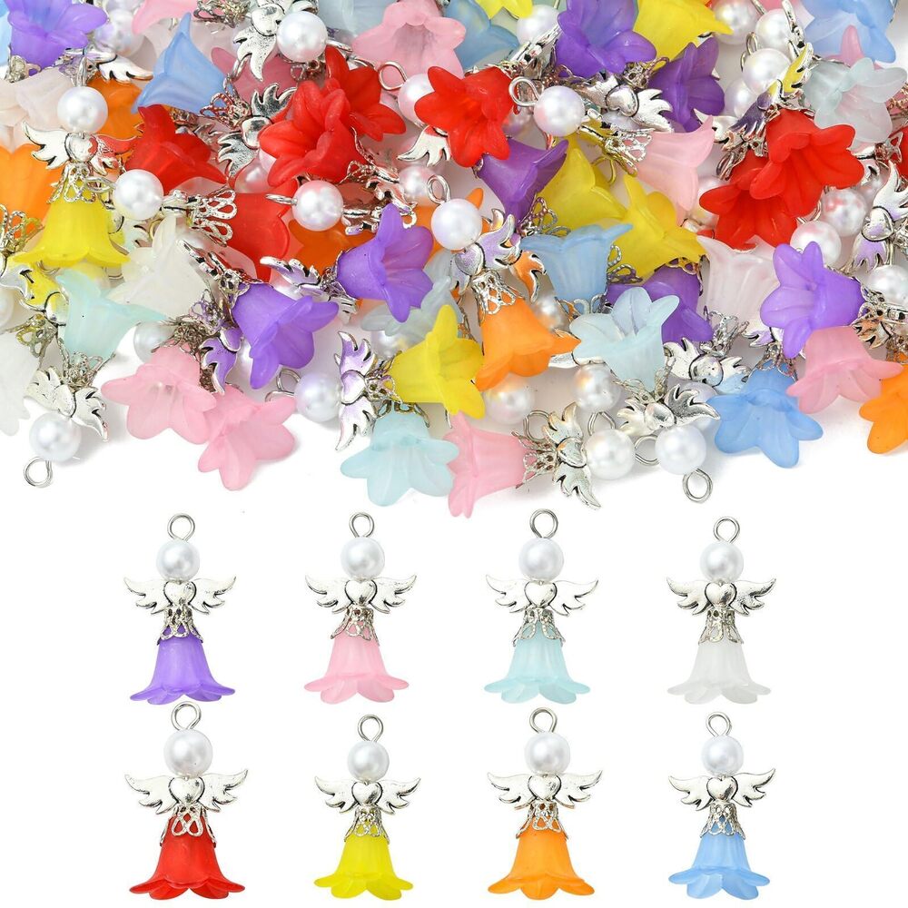 2339 80 pcs 8 Colors Orchid Flower Angel Theme Acrylic Alloy Charms Lovely